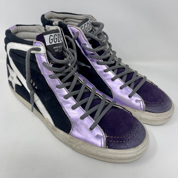 Golden Goose High Top SLIDE Sneakers Grape Textile Suede Size 38 US 8 - Picture 3 of 9